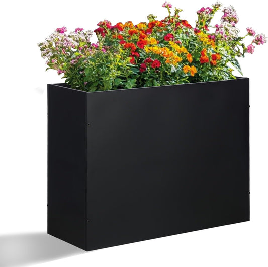 SUNNYPARK Large Metal Planter Box - 32”x 12”x 24” | Heavy-Duty Rectangular Black Planter with Drainage Holes for Outdoor Use