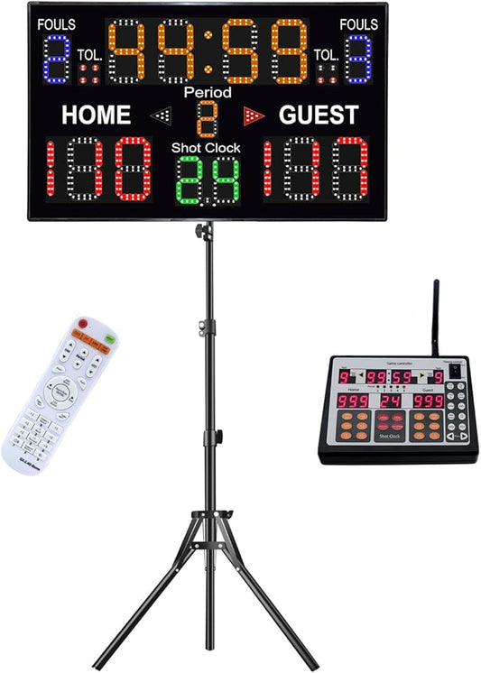 Basketball Digital Scoreboard with Remote,Battery Powered Portable Tabletop Electronic Scoreboard with 75dB Buzzer,Countdown Timer & Score for Games