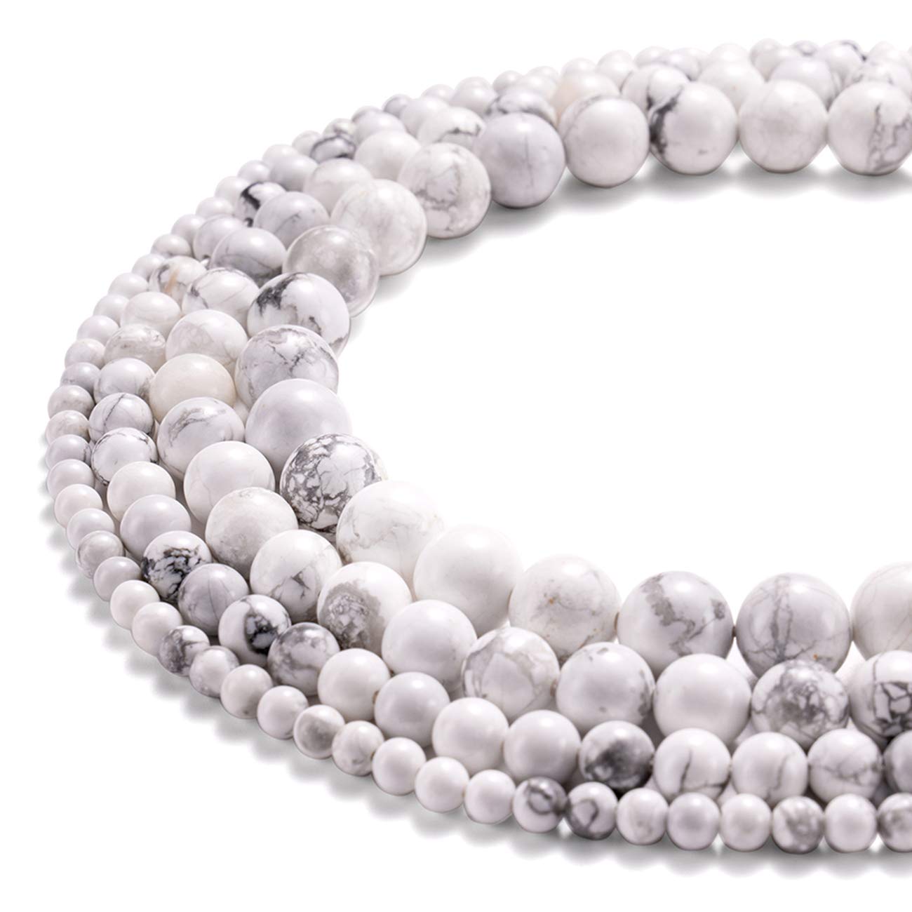 BEADIA Natural White Howlite Stone Round Loose Semi Gemstone Beads for Jewelry Making 6MM 61PCS