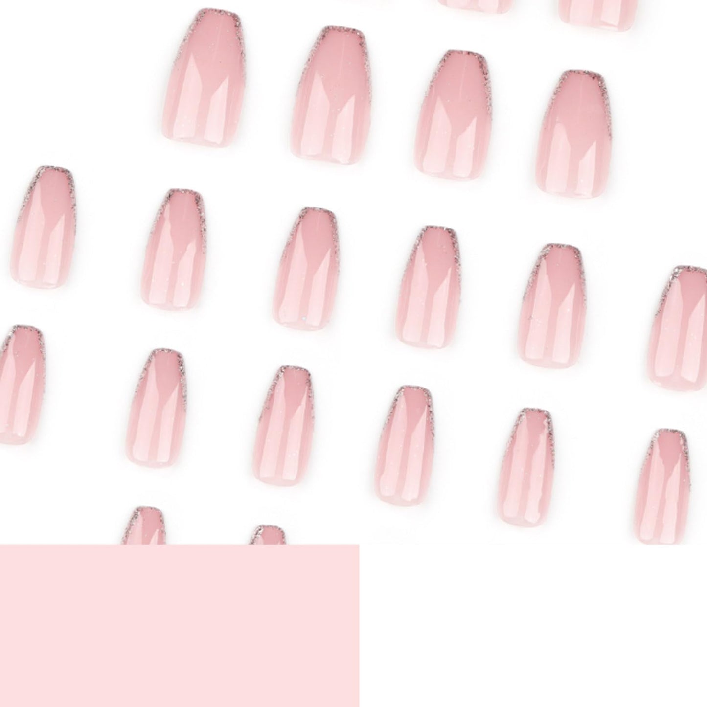 Hkanlre Medium Coffin Press on Nails Bling Fake Pink Nails Tips Full Cover False Gold French Nails for Women and Girls 24PCS