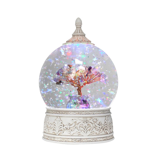 Rainbow Fluorite Healing Crystal Tree Globe Colorful Lights and Glitter, Natural Gemstone Base, Spiritual Meditation, Positive Energy Good Luck, Home Decor, Birthday Gifts (Rainbow Fluorite)