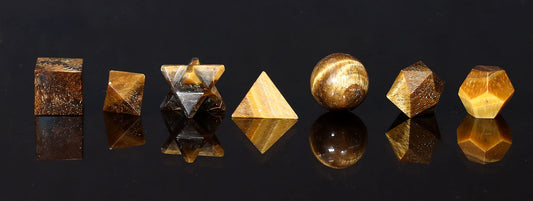 Crocon Tiger Eye 7Pcs Platonic Solids Crystal Geometry Set, Platonic Solids Sacred Geometric Stones for Meditation Reiki Balancing Healing Chakra Stone Cleansing Spiritual Good Luck (15-20 mm)