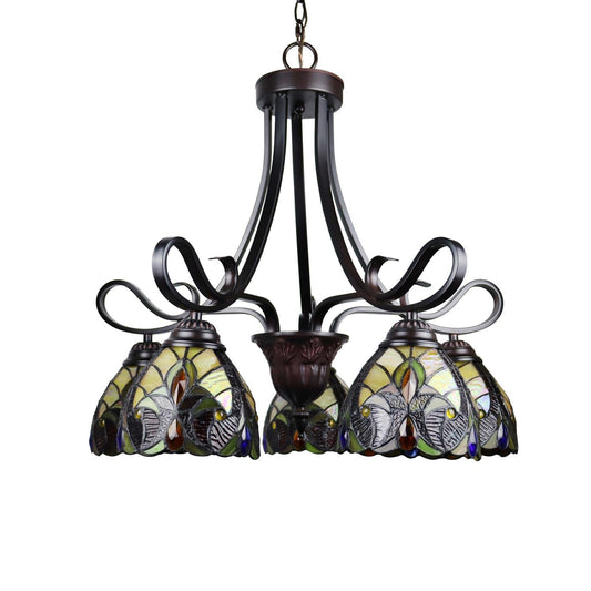 Chloe Lighting Adia Victorian Tiffany-Style Chandelier, 5 Lights, 24in Wide, Dark Bronze, Multicolor Glass, Model CH38632AV24-DD5