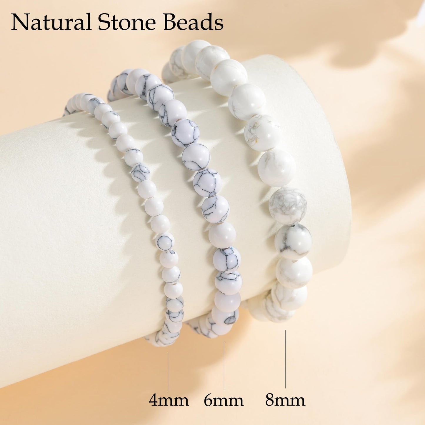 Udolfly Womens Crystal Beaded Bracelets for Women Men Protective Energy Bracelet Natural Gemstone Bead Bracelet 8mm Howlite
