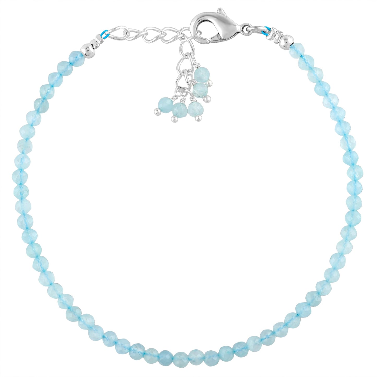 CRYSTALINES Natural Aquamarine Gemstones Beads Bracelets, Handmade, Real Crystals Jewelry, March Birthstone, Beaded Bracelet, Silver Plated, Adjustable Chain 7+1inch, Women Bracelet, AAA Grade
