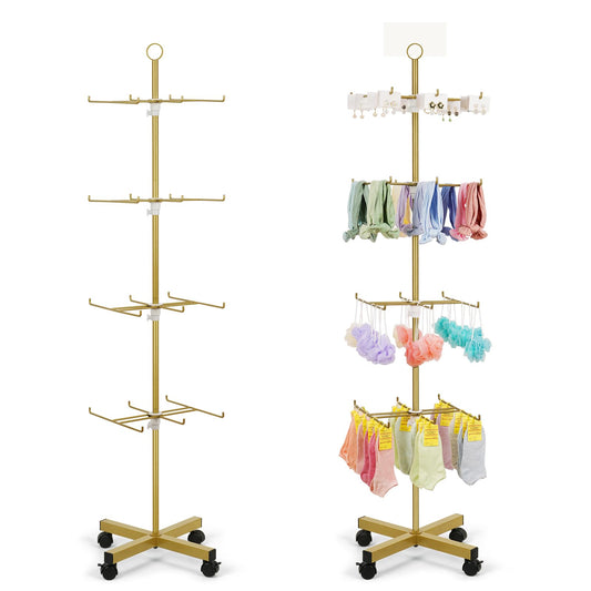 Flenpptly Retail Display Stand Rotating Display Stand 4 Tier Spinning Display Stand for Craft Shows, Jewelry, Keychain, Earring Adjustable Height Retail Display Racks (Gold)