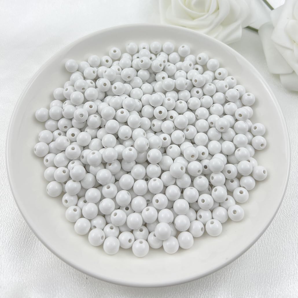 Mulutoo 400Pieces 8MM Acrylic Round Beads Round Acrylic Balls Chunky Beads Smooth Spacer Plastic Pastel Beads Craft Beads for Necklace and Bracelet Making Crafting Supplies(176-white)