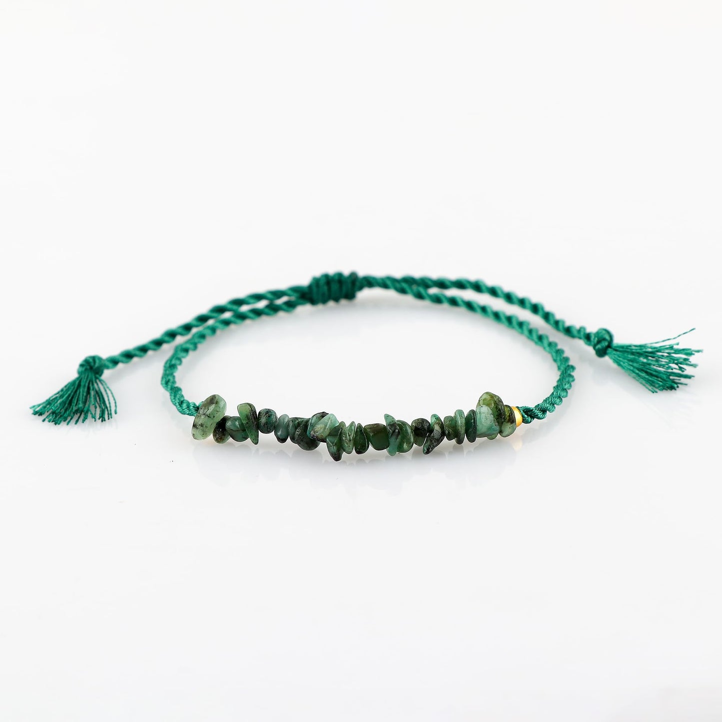 TGH Natural Emerald Chips Braided Bracelet Healing Crystals Birthday Resizable Hand Braid Rope Thread Protection Bracelet for Men Women Gemstone Jewelry 7 inch Christmas Gift (Emerald)