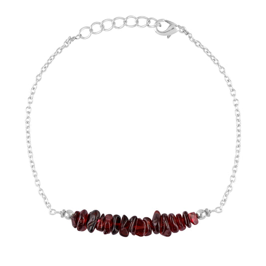 Gemimpression Handmade Red Garnet Chips Bar Bracelet – Natural Energy Healing Crystals – Silver Plated Adjustable 8 Inch Chain – Christmas Gift