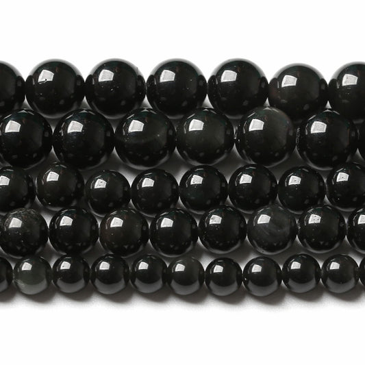 10MM 38PCS Natural Stone Black Obsidian Gemstone Loose Beads for Jewelry Making DIY Bracelet 1 Strand