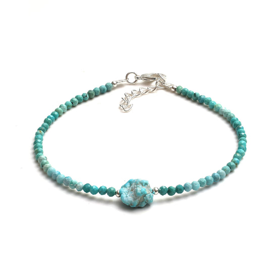 Gempires Real Turquoise Beaded Bracelet with Raw Gemstone Handmade Jewelry December Birthstone Crystal Jewelry Hypoallergenic 8 Inch Silver Plated Dainty Birthday Gifts for Women