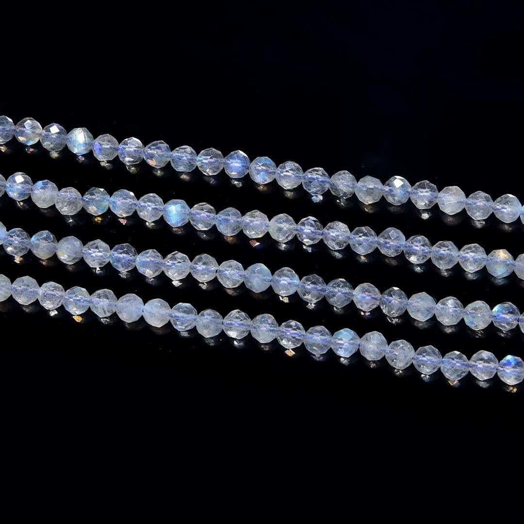 Adabele 15 Inch Natural Flashy Labradorite Healing Gemstone 4mm (0.16 Inch) Tiny Small Faceted Round Loose Beads Stone Spacer (85-95pcs) for Craft Jewelry Making GK4-5