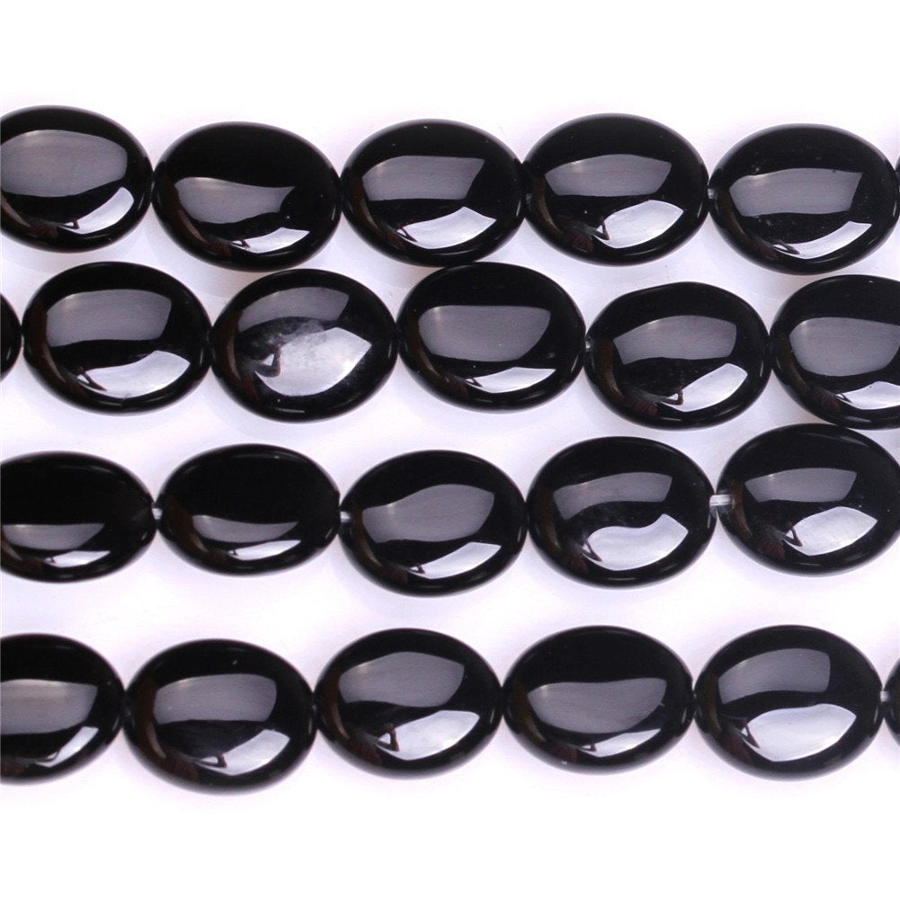 JOE FOREMAN 8x10mm Black Agate Semi Precious Gemstone Oval Loose Beads for Jewelry Making DIY Handmade Craft Supplies 15"