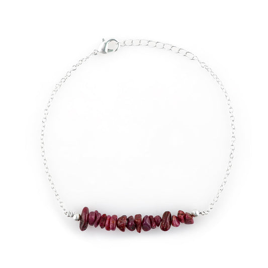 Gemimpression Handmade Ruby Chips Bar Bracelet – Natural Energy Healing Crystals – Silver Plated Adjustable 8 Inch Chain – Christmas Gift