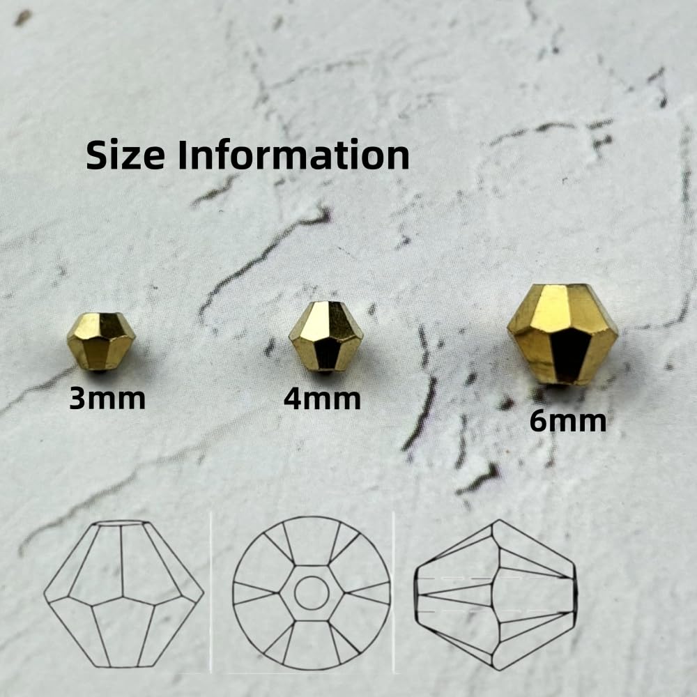 YUEXIGO 400pcs 4mm Bicone Glass Crystal Beads for Jewelry Making, Faceted Bicone Glass Spacer Beads for Bracelet Earring Necklace DIY Craft(Light Gold)