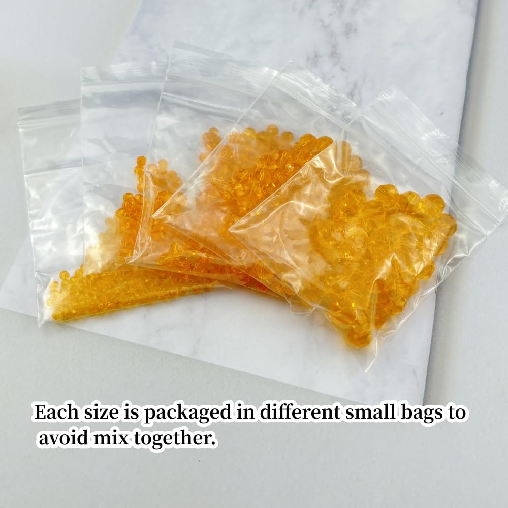 Honkoolly 480pcs Crystal Glass Beads 3mm 4mm 6mm 8mm 10mm Round Faceted Glass Spacer Beads for Bracelets Necklace Earring DIY Jewelry Making Craft(Orange)