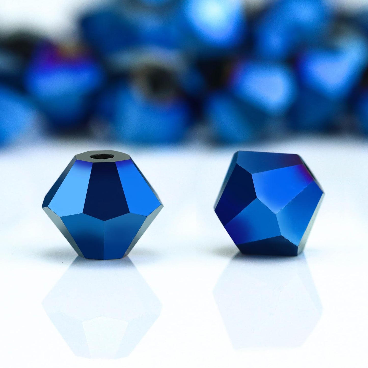 Dowarm 1000PCS 4mm Glass Bicone Beads for Craft Jewelry Making, DIY Bracelet, Necklace, Dolls, Wine Charms, Wind Chimes, Suncatchers, Bulk Small Faceted Crystal Beads, Plated Blue