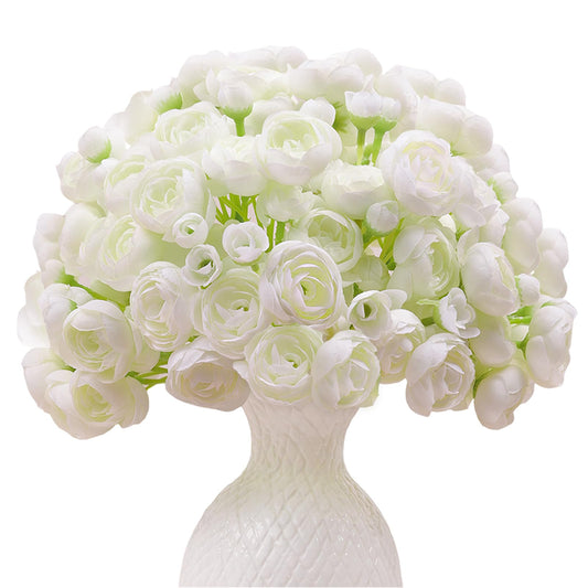 LzLflor 32Pcs Ranunculus Artificial Flowers, Ivory White Faux Silk Mini Peonies Bulk – Fake Wedding Flowers for DIY Bouquet, Home Decor, Bridal Shower & Centerpieces