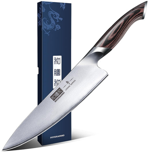 HOSHANHO Kitchen Knife in Japanese High Carbon Steel, Professional High-Class Chef's Knife 8 inch, Non-slip Ultra Sharp Cooking Knives with Ergonomic Handle