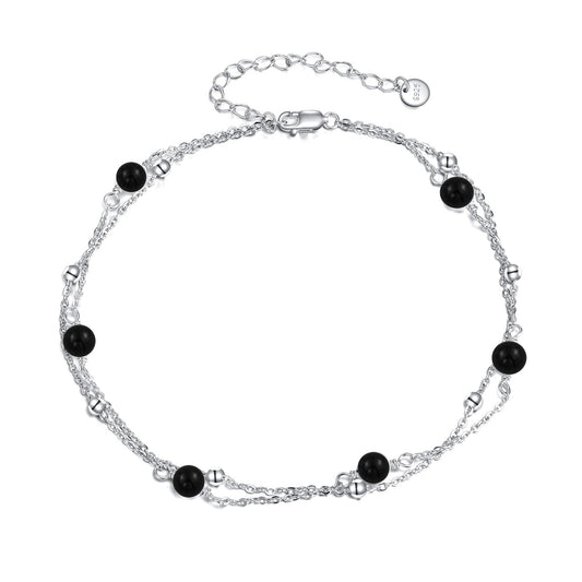 CRMAD Black Onyx Bracelet for Women Sterling Silver Beach Jewelry Gift for Women (black onyx, bracelet 7+2'')