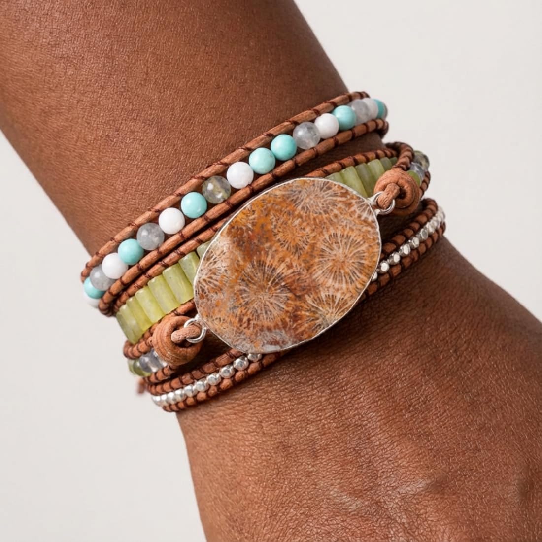 YGLINE Natural Stone Bracelet 5 Wraps Bracelet Handmade Blue Color Boho Bracelet for Women Bracelet