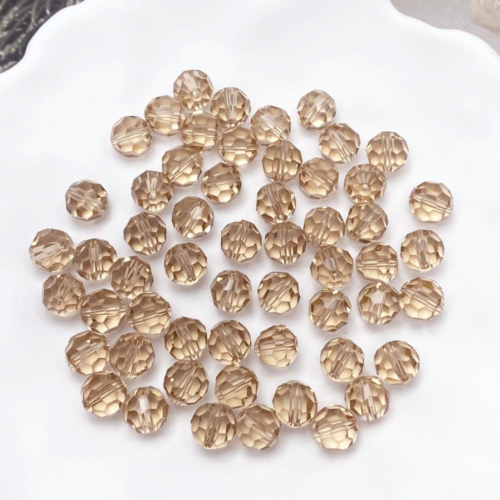 LIMAOLLY 70pcs 10mm Faceted Crystal Glass Beads Round Spacer Beads for Jewelry Making DIY Craft Making Necklace Bracelet Earring Wind Chimes Suncatchers Ornament(516-Silver Champagne)