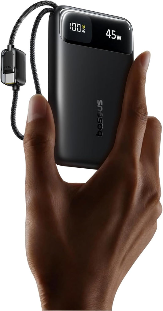 Baseus 45W 10000mAh Pack 17 16 S25 S24 Ultra Slim Power Bank Built-in USB-C Cables, CCC Certified Portable Charger