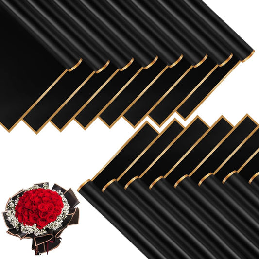 FVSEC 440 Sheet Flower Wrapping Paper Floral Bouquet Paper With Gold Edge Korean Wrapping Paper for Florist Supplies DIY Gift Wedding Anniversary, 23 x 23 Inch (Black)