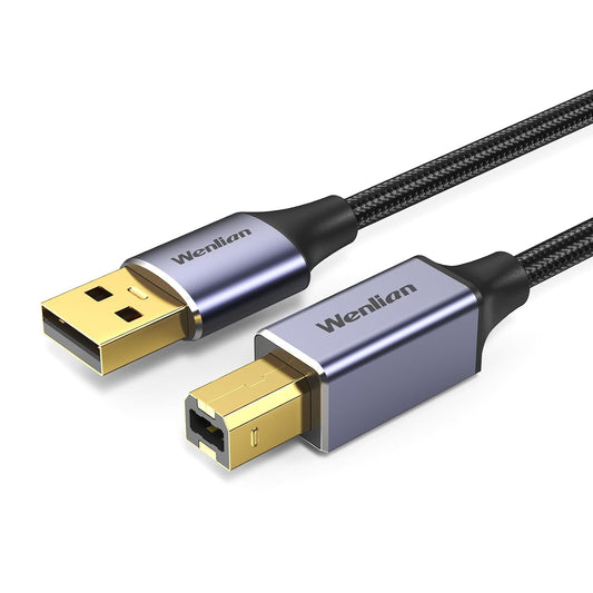 10ft 2.0 USB Printer Cable, USB A to B Cable with Ferrite Bead, Gold-Plated Connector, Nylon Braided Cord Compatible