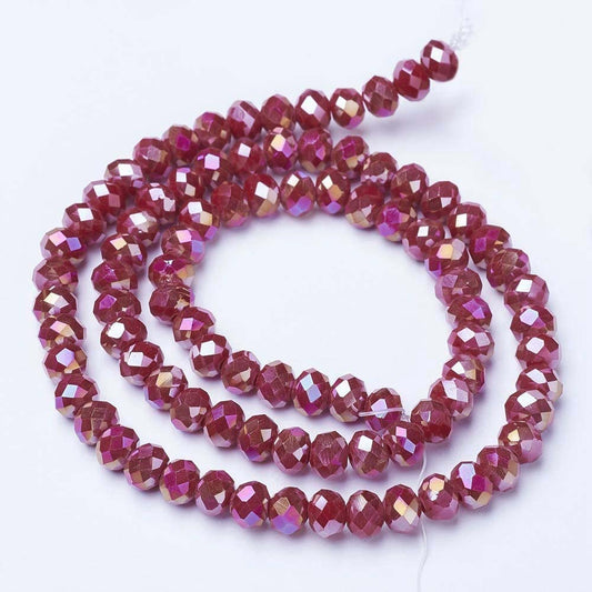 10 Strands Briolette Faceted Rondelle Glass Beads 4x3mm Red AB Color Opaque Glass Tiny Spacer Beads 1300pcs for Bracelets Jewelry Making