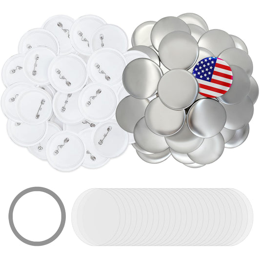 200 Sets 58mm Button Maker Supplies, 2.28 Inch Button Supplies Blank Badge Parts Includes Metal Covers, Plastic Backs& Clear Film, Compatible with Button Maker/Pin Press Machine