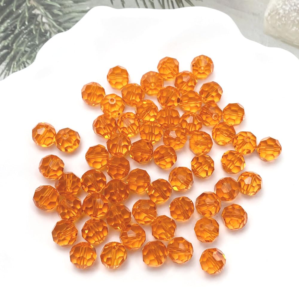LIMAOLLY 70pcs 10mm Faceted Crystal Glass Beads Round Spacer Beads for Jewelry Making DIY Craft Making Necklace Bracelet Earring Wind Chimes Suncatchers Ornament(512-Tangerine)