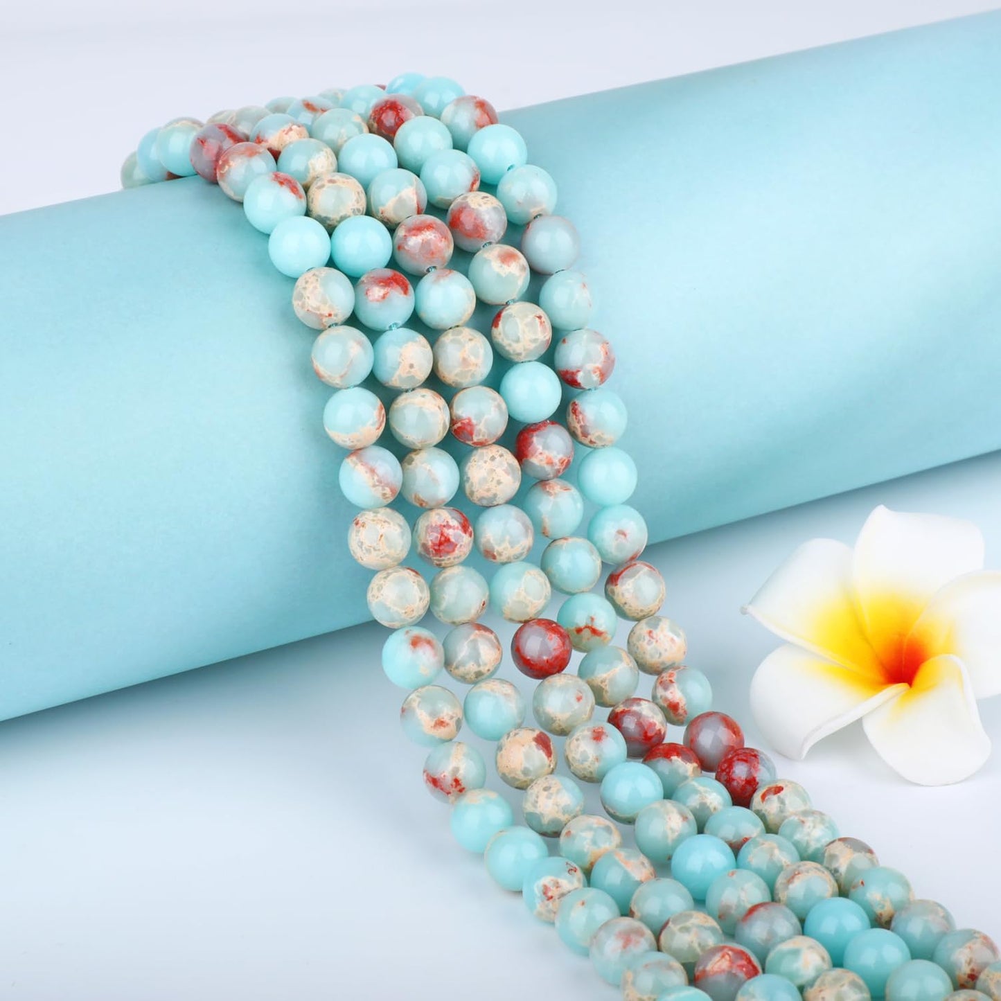 CMBYN Natural Stone Beads Round Genuine Real Stone Beading Strand Loose Gemstones DIY Smooth Bead for Bracelet Necklace Earrings Jewelry Making (Agalmatolite Jasper, 8mm 45 Pieces)