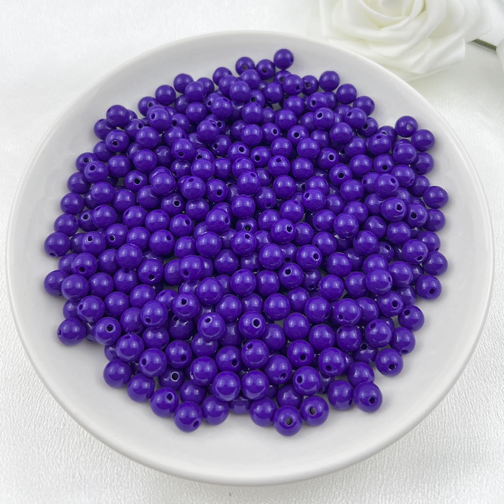 Mulutoo 200Pieces 10MM Acrylic Round Beads Round Acrylic Balls Chunky Beads Smooth Spacer Plastic Pastel Beads Craft Beads for Necklace and Bracelet Making Crafting Supplies(187-deep Purple)