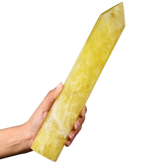 AMOYSTONE Extra Large Crystal Obelisk Tower Lemon Quartz Point Wand 6 Faceted Reiki Meditation Therapy 2.2-2.6 LBS