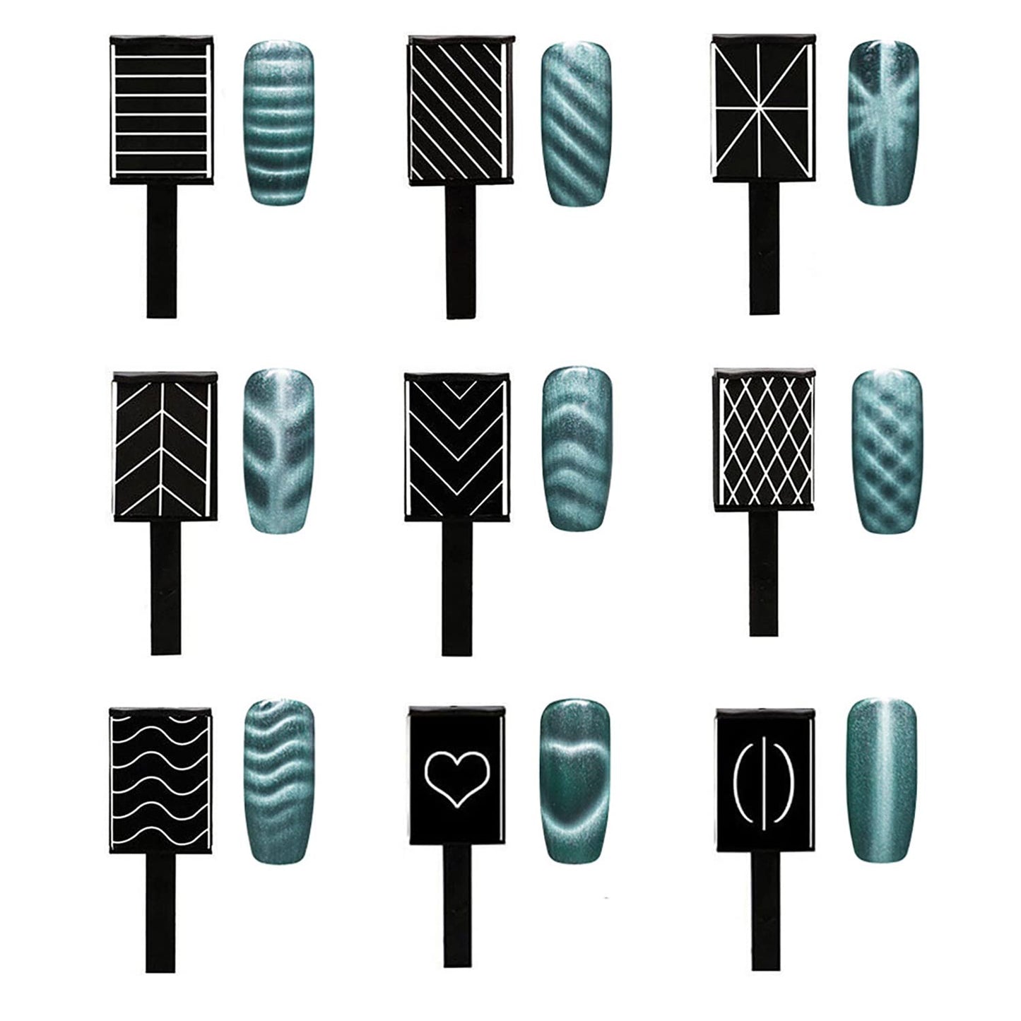 SILPECWEE 15Pcs Nail Magnet Set Cat Eye Gel Nail Polish Magnet Wand Magnetic Nail Polish Cat Eye Magnet for Nails Cat Eye Magnets Sticks Nail Design Tools Nail Art