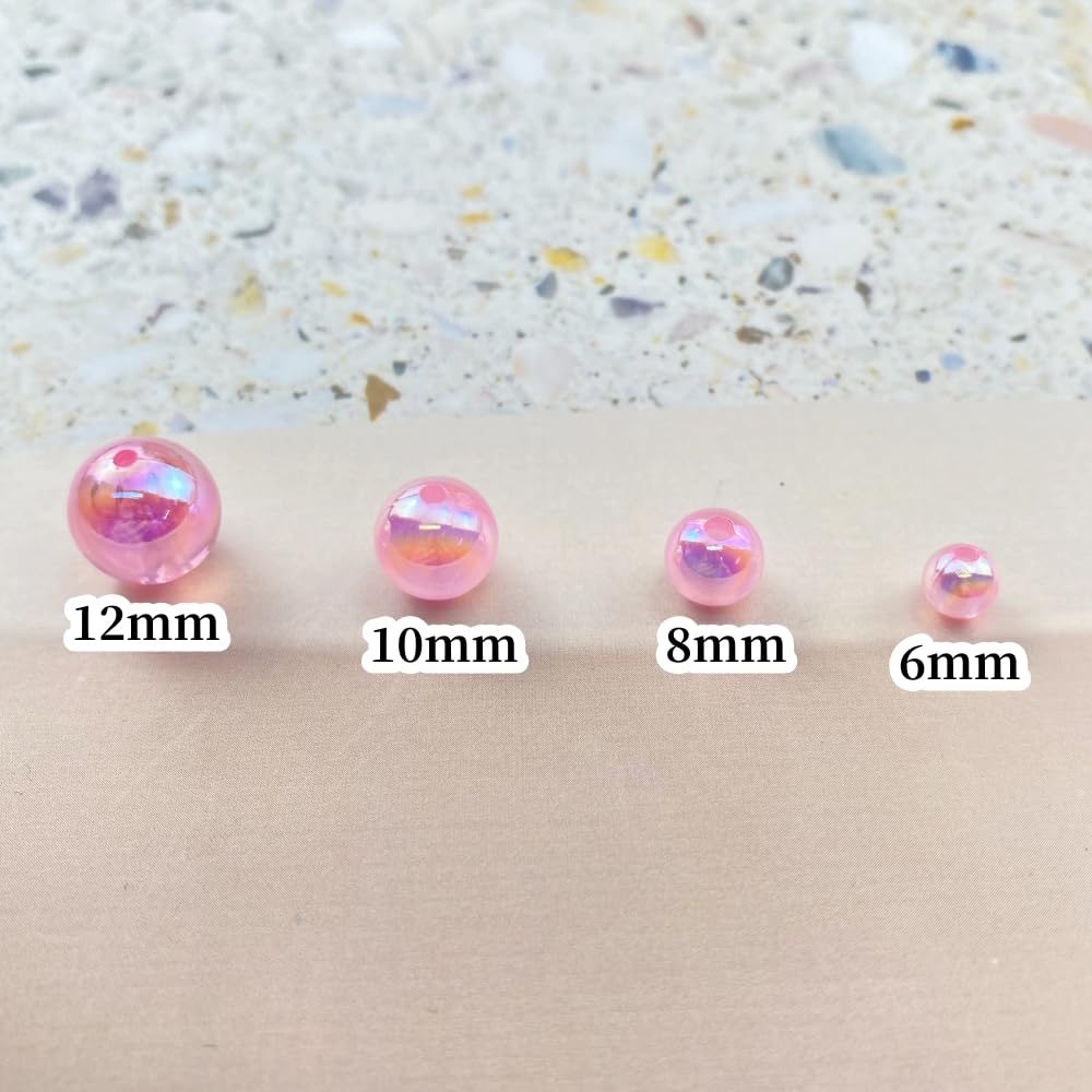 100pcs Acrylic Round Beads 12mm AB Colors Craft Beads Round Spacer Beads with Holes for Earring Bracelet Necklace Key Chains Jewelry Making(Light Pink AB)