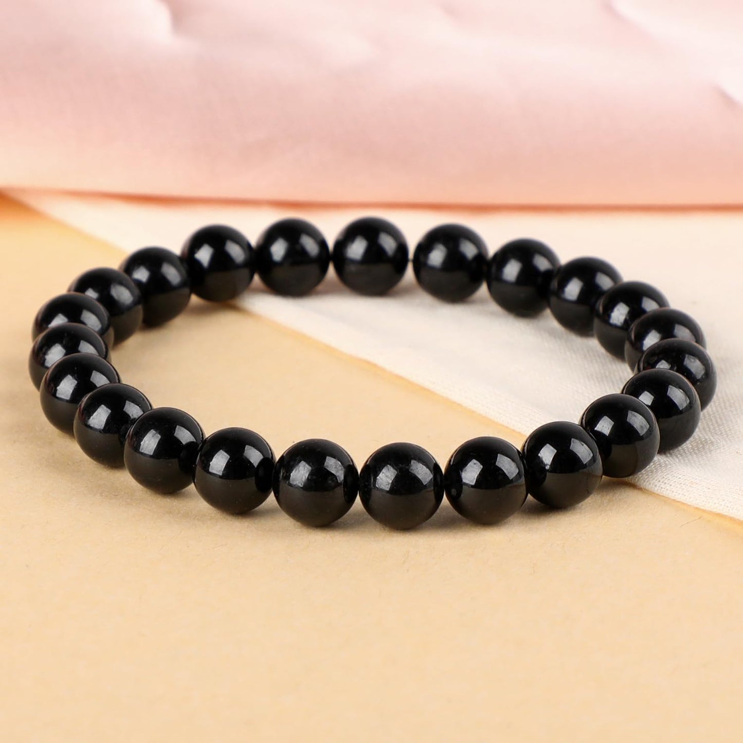 LPBeads Handmade Natural Gemstone Stretch Elastic 8m Black Tourmaline Bracelet Healing Crystal Round Stone Beads Jewelry Gifts for Women Men