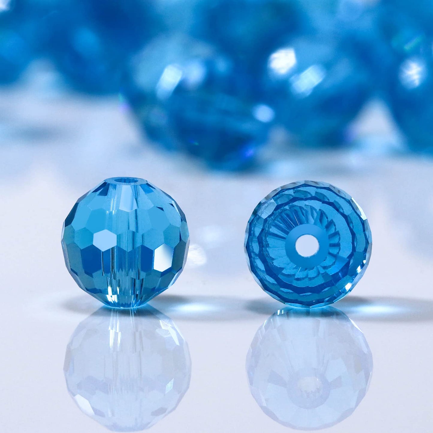 Dowarm 150PCS 6MM Round Crystal Glass Beads for Jewelry Making, Aquamarine Faceted Crystal Beads for Crafts Bracelet Wind Chimes Suncatcher, #5003 Crystal Rondelle Spacer Beads, Loose Gemstones