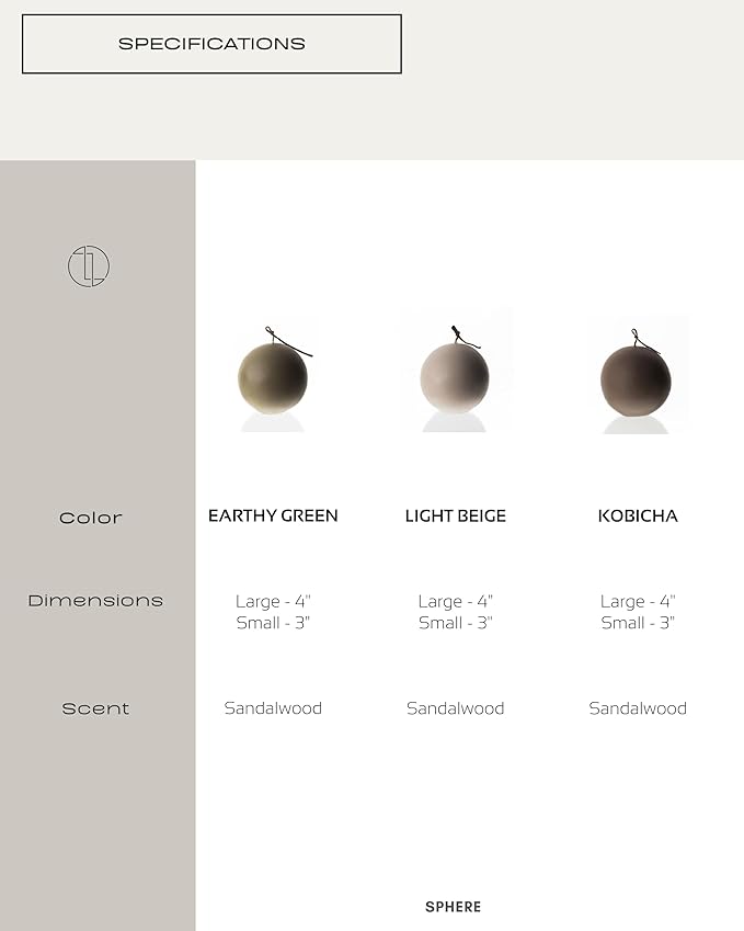 LAWA Sphere Candle - Beautiful Handmade Pillar Scented Soy Wax Elegant Aesthetic Candle Housewarming Gift Home Room Shelf Decor Idea (Light Beige, Large)