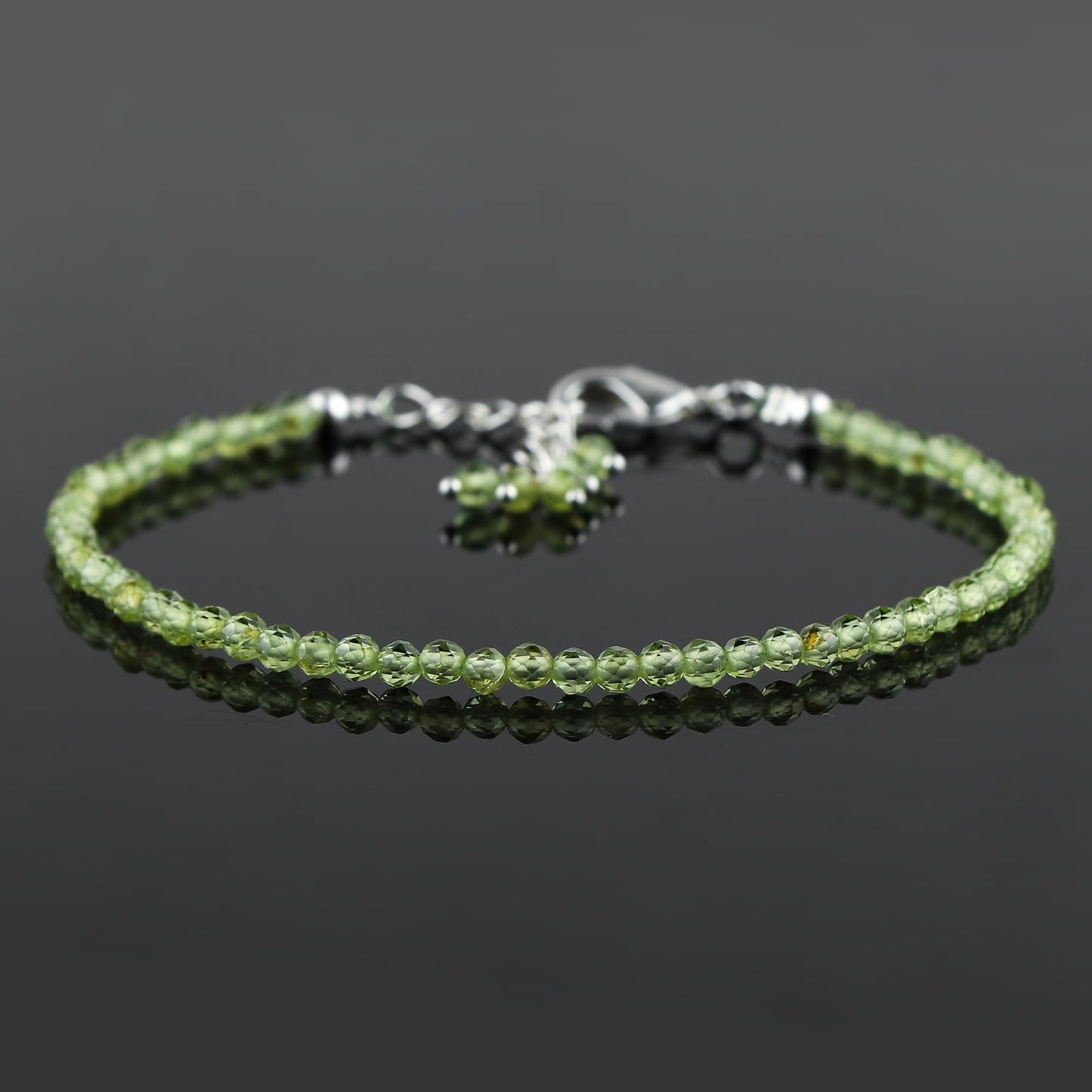 CRYSTALINES High Grade Natural Peridot Gemstone Bracelet, Handmade Beaded Jewelry, August Birthstone, Healing Crystals, Silver Adjustable Chain, Christmas Gift for Women, Size-8inch