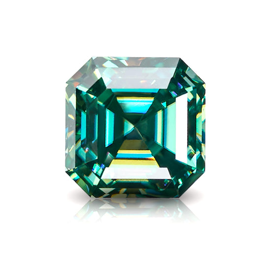 GIGAJEWE Moissanite 7.0mm 2.0ct VVS1 Blue Green Color Moissanite Asscher Excellent Cut Loose Gemstones for Jewelry Making With Certificate (2.0)