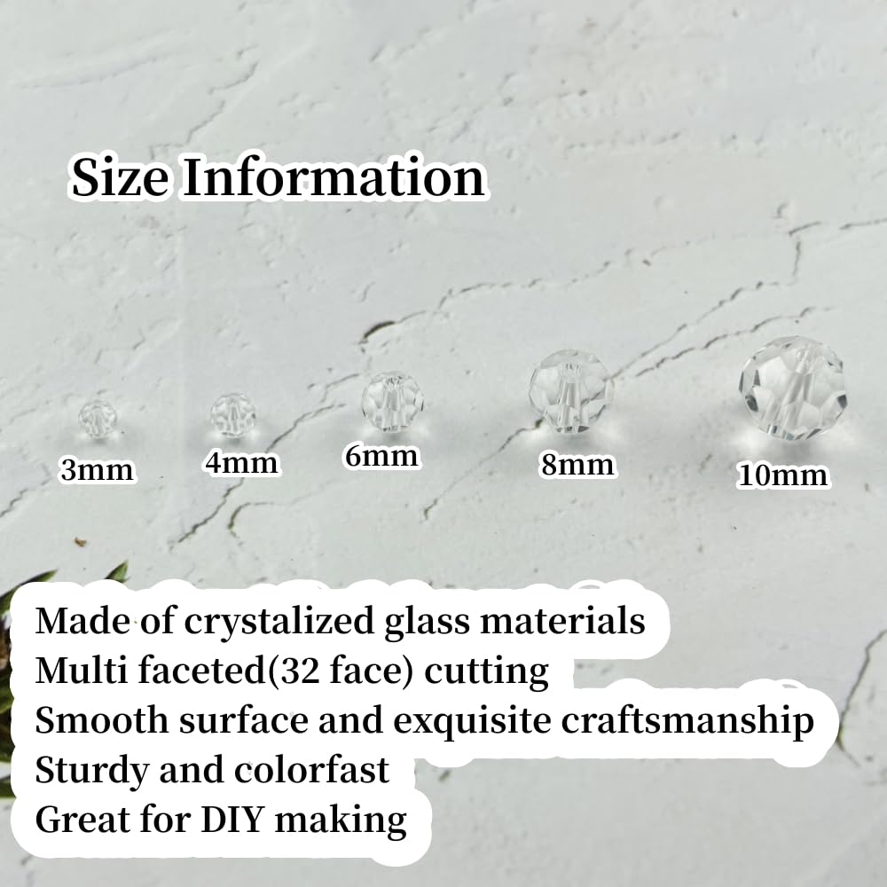 YUEXIGO 400pcs 3mm Round Crystal Glass Beads for Jewelry Making, Faceted Crystal Glass Spacer Beads for Bracelet Earring Necklace DIY Craft(Transparent)