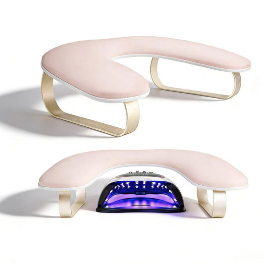 Arm Rest for Nails Tech Upgraded 10° Inclined, U-Shaped Manicure Nail Arm Rest Stand, Pink Nail Armrest for Nail Tech Hand Rests with Gold Aluminum Alloy Holder Non-Slip