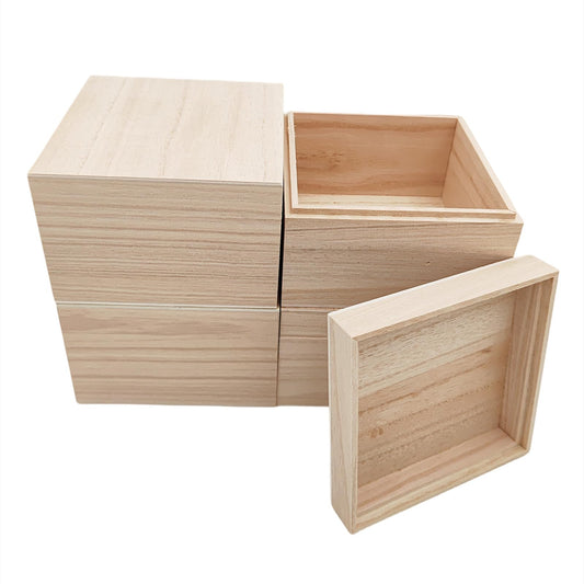 Anktily 4PCS Unfinished Wooden Box with Top Lid, 4.7 x 4.7 x 3 inch Small Square Wood Keepsake Box,Rustic Wood Container Boxes for Crafts, Home Storage