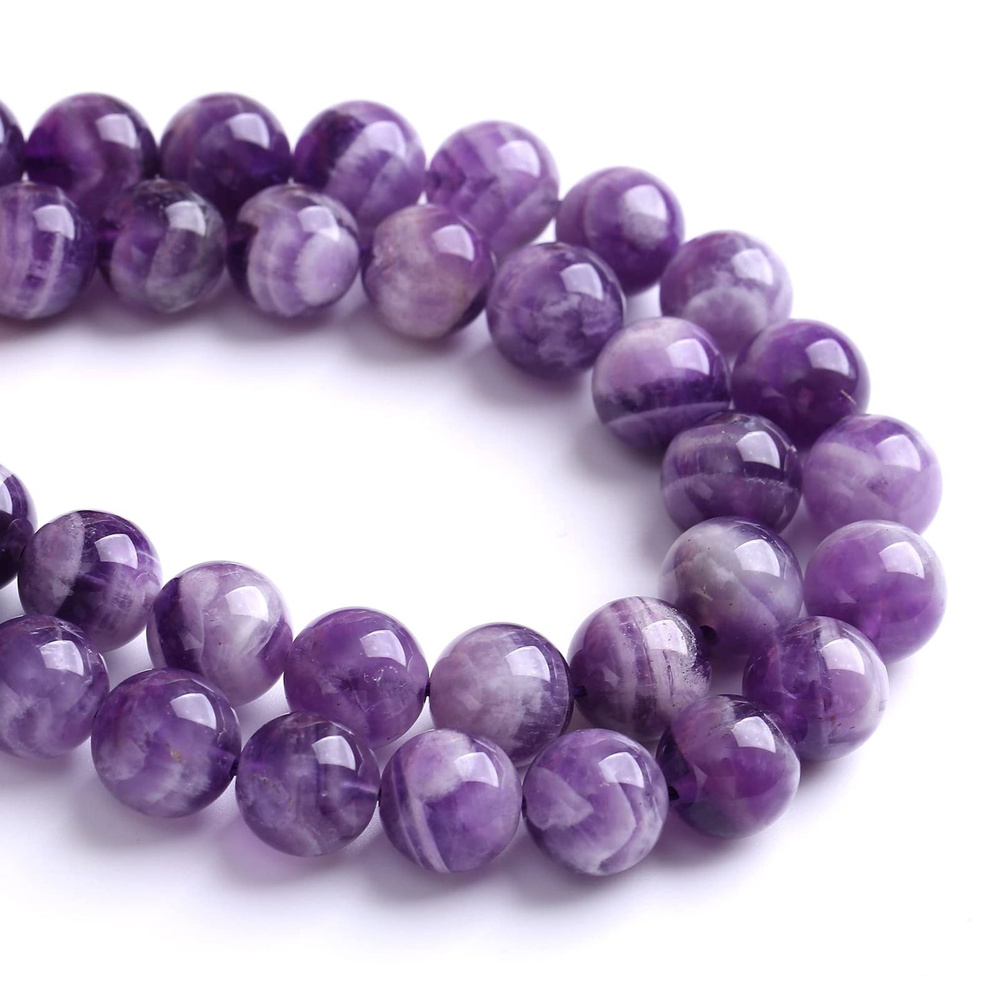 90PCS 8MM Purple Amethyst Dream Lace Beads Natural Quartz Crystal Stone Loose Beads for Jewelry Making DIY Bracelet Grade A+