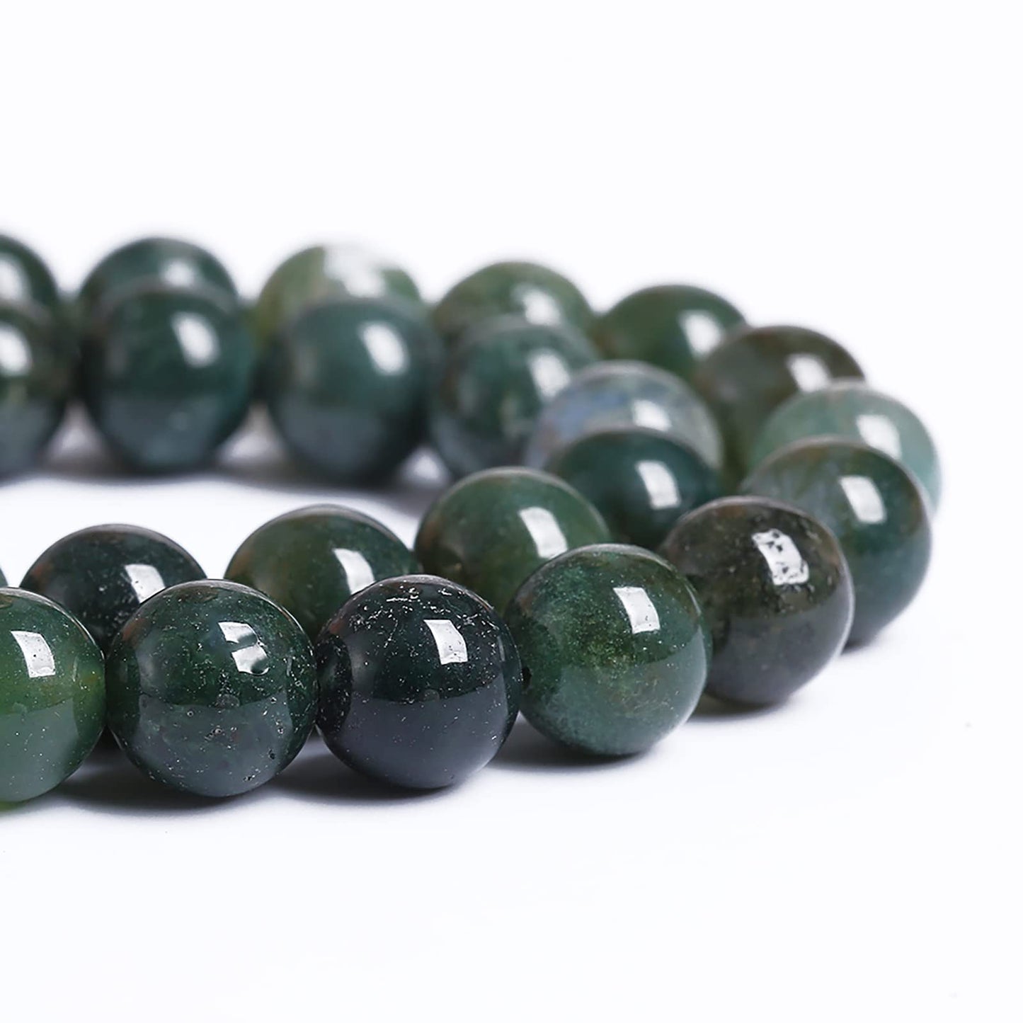 12MM 30PCS Natural Stone Green Moss Agate Round Loose Beads for Jewelry Making DIY Bracelet Necklace