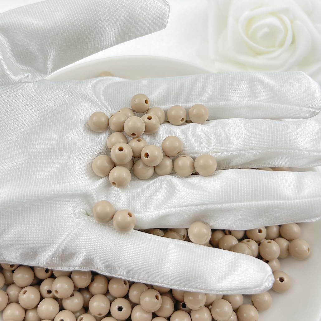 Mulutoo 400Pieces 8MM Acrylic Round Beads Round Acrylic Balls Chunky Beads Smooth Spacer Plastic Pastel Beads Craft Beads for Necklace and Bracelet Making Crafting Supplies(199-light Brown)