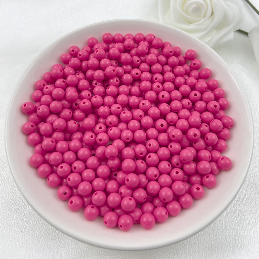 Mulutoo 200Pieces 10MM Acrylic Round Beads Round Acrylic Balls Chunky Beads Smooth Spacer Plastic Pastel Beads Craft Beads for Necklace and Bracelet Making Crafting Supplies(182-rose red)