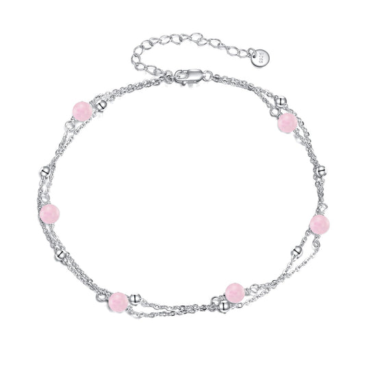 CRMAD Rose Quartz Bracelet Anklet for Women Sterling Silver Beach Jewelry Gift for Women (rose quartz, bracelet 7+2'')